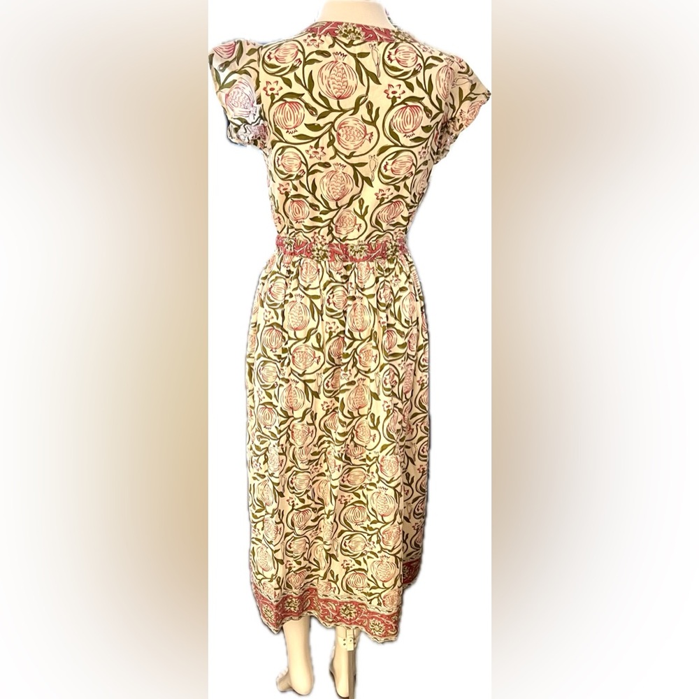 CHARLEE Pink and Green Floral Print Cotton Lined Drawstring Dress - sold out! - Picture 2 of 4